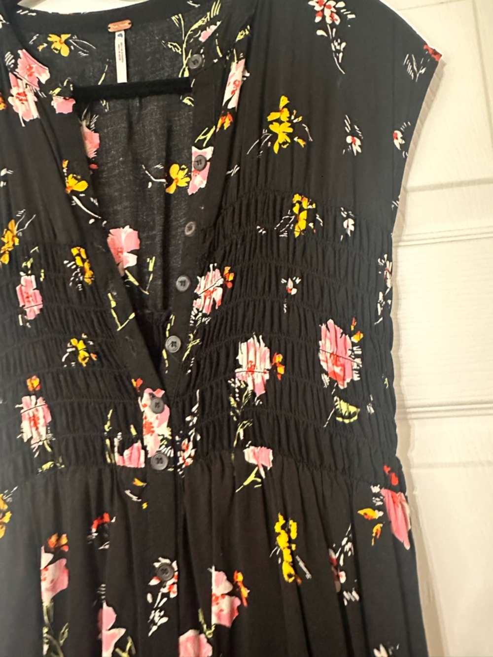Free People Black Floral Midi Dress with Pink & Yellow Blooms - Picture 5 of 6